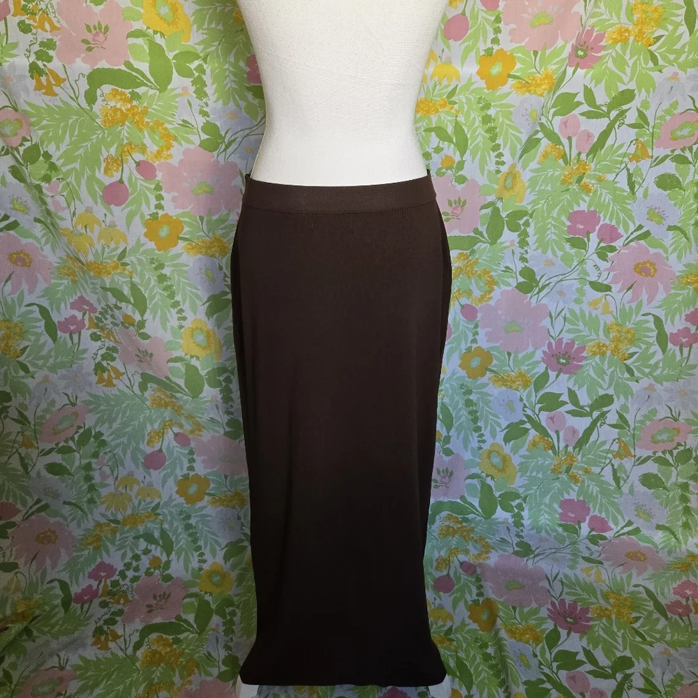 Vintage Brown Fitted Knit Maxi Skirt